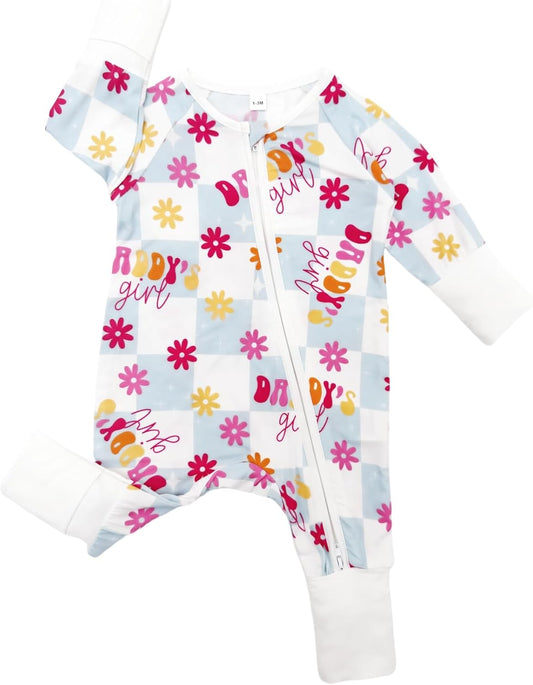 Bow Dream Bamboo Baby Boy Romper Footed Long Sleeve Footies Newborn Girl Clothes Footless with Zipper and Mitten Cuffs