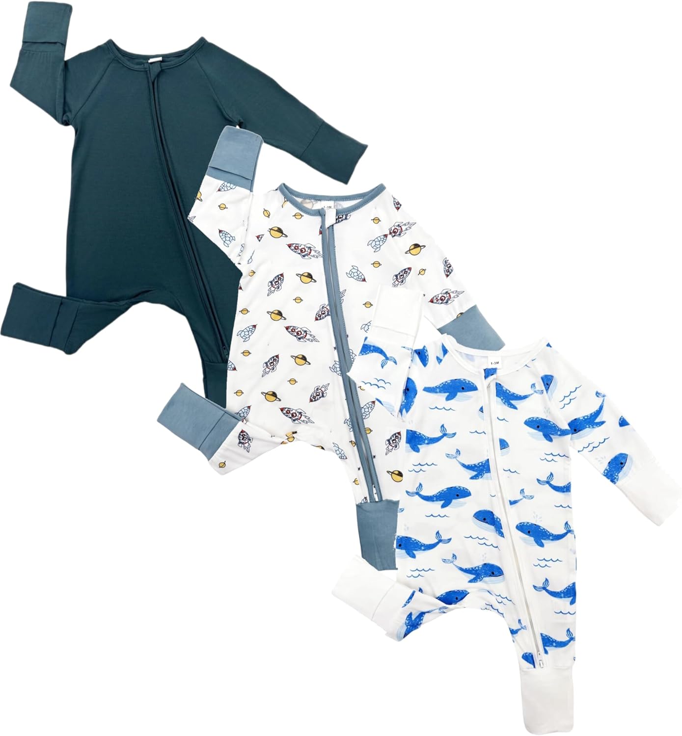 Bow Dream Bamboo Baby Boy Romper Footed Long Sleeve Footies Newborn Girl Clothes Footless with Zipper and Mitten Cuffs