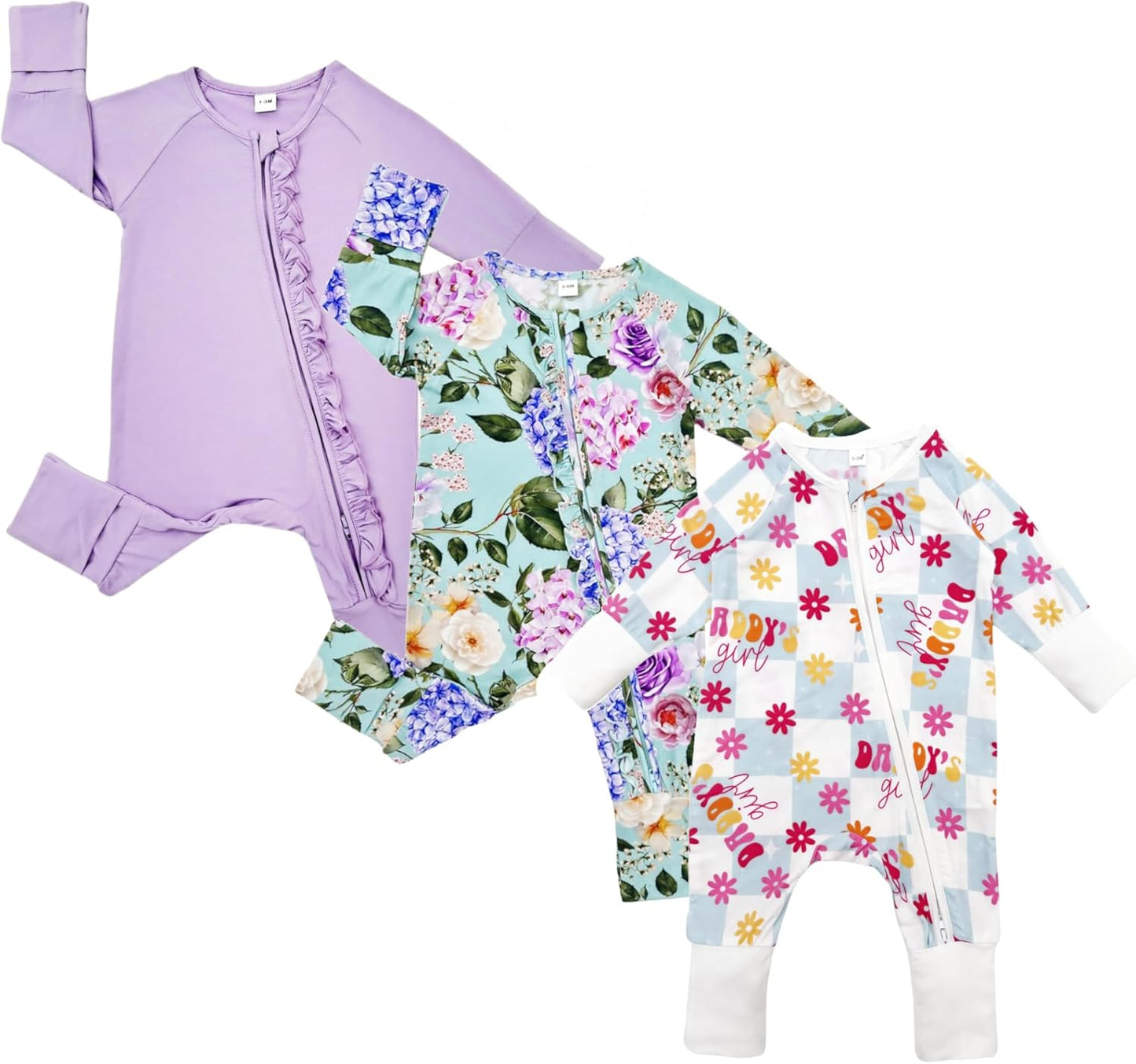 Bow Dream Bamboo Baby Boy Romper Footed Long Sleeve Footies Newborn Girl Clothes Footless with Zipper and Mitten Cuffs